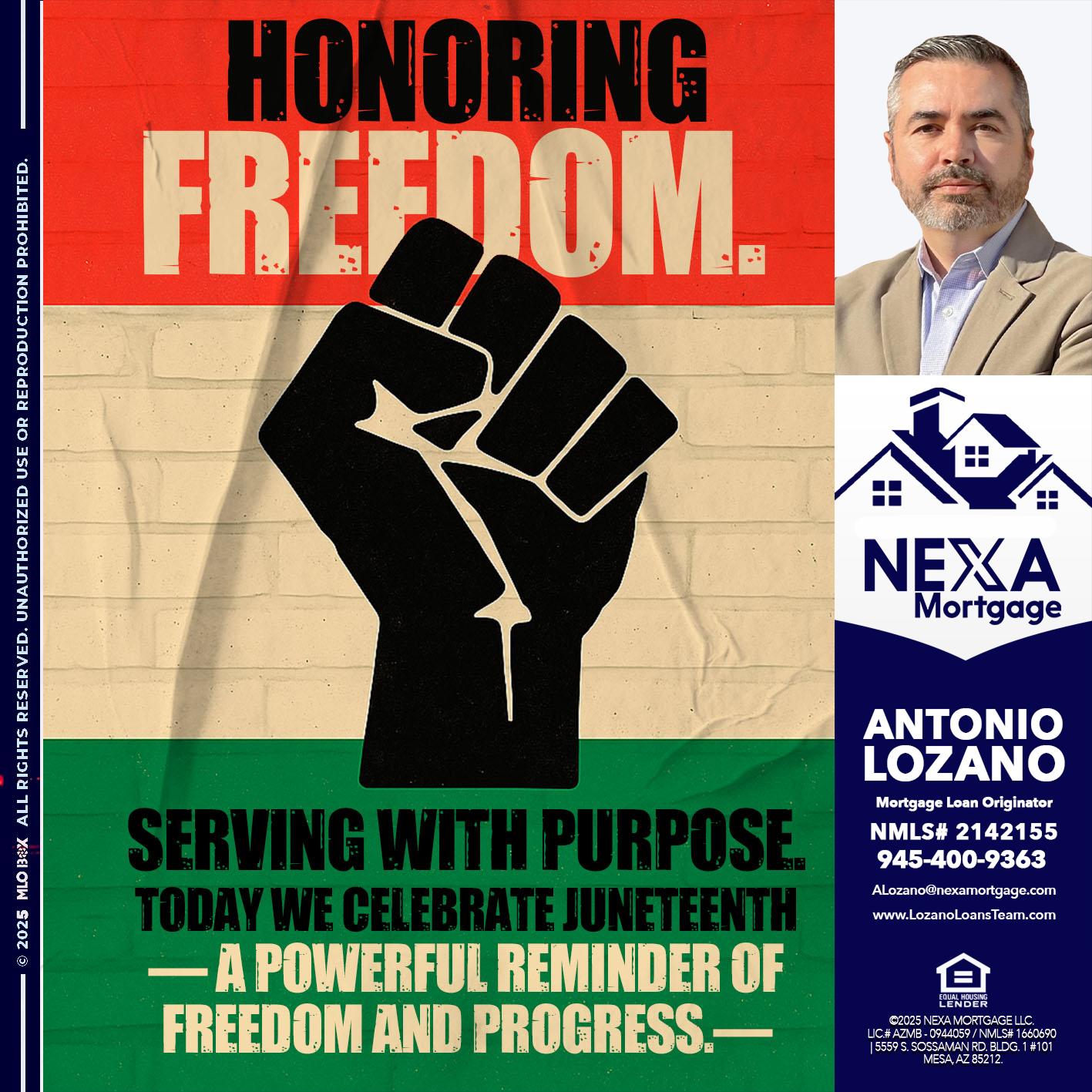 HONORING FREEDOM - Antonio Lozano -Mortgage Loan Originator