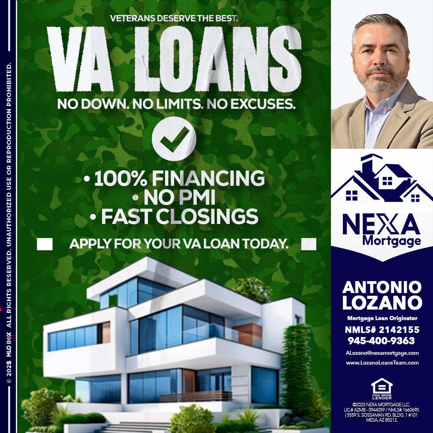 VA LOANS - Antonio Lozano -Mortgage Loan Originator