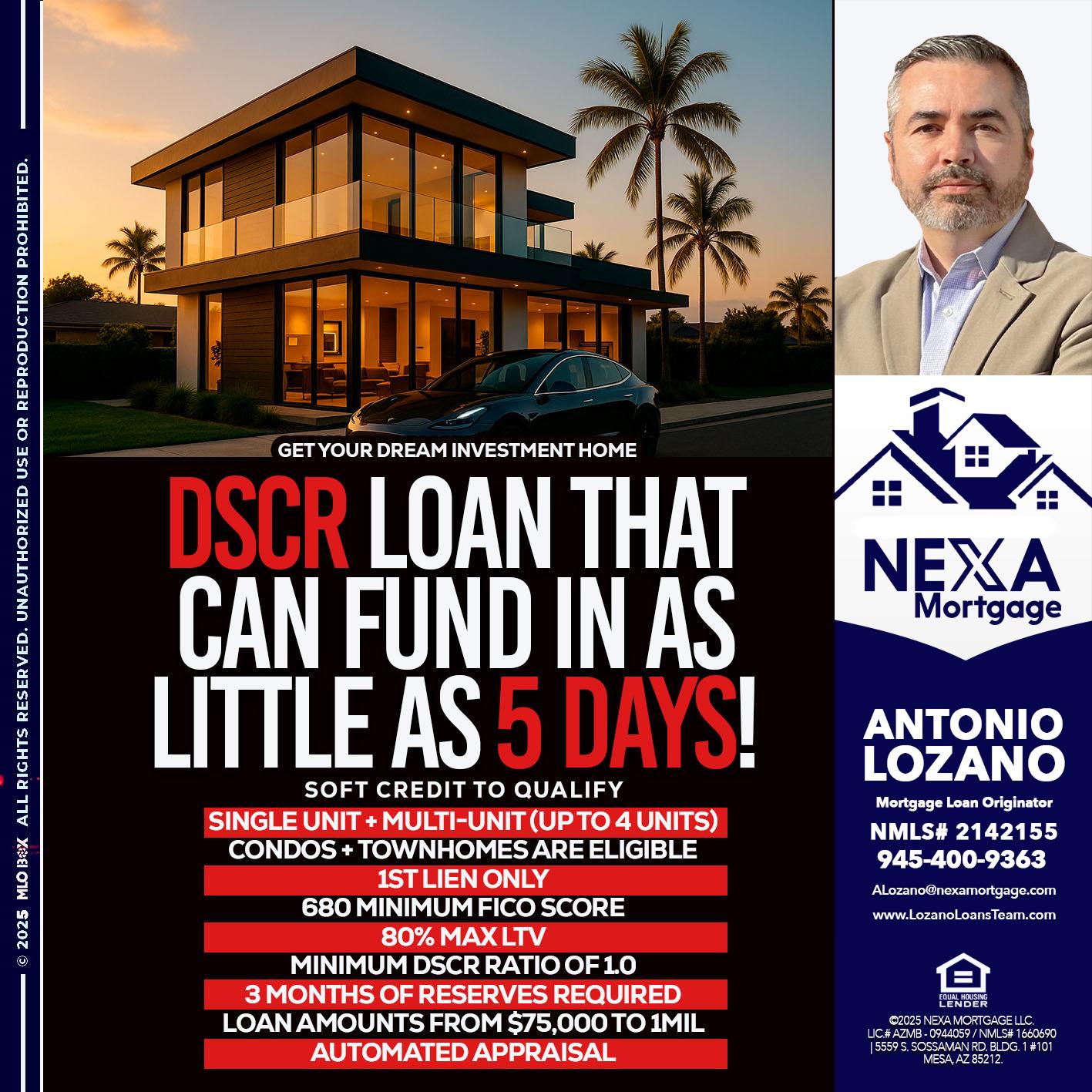 DSCR LOAN - Antonio Lozano -Mortgage Loan Originator