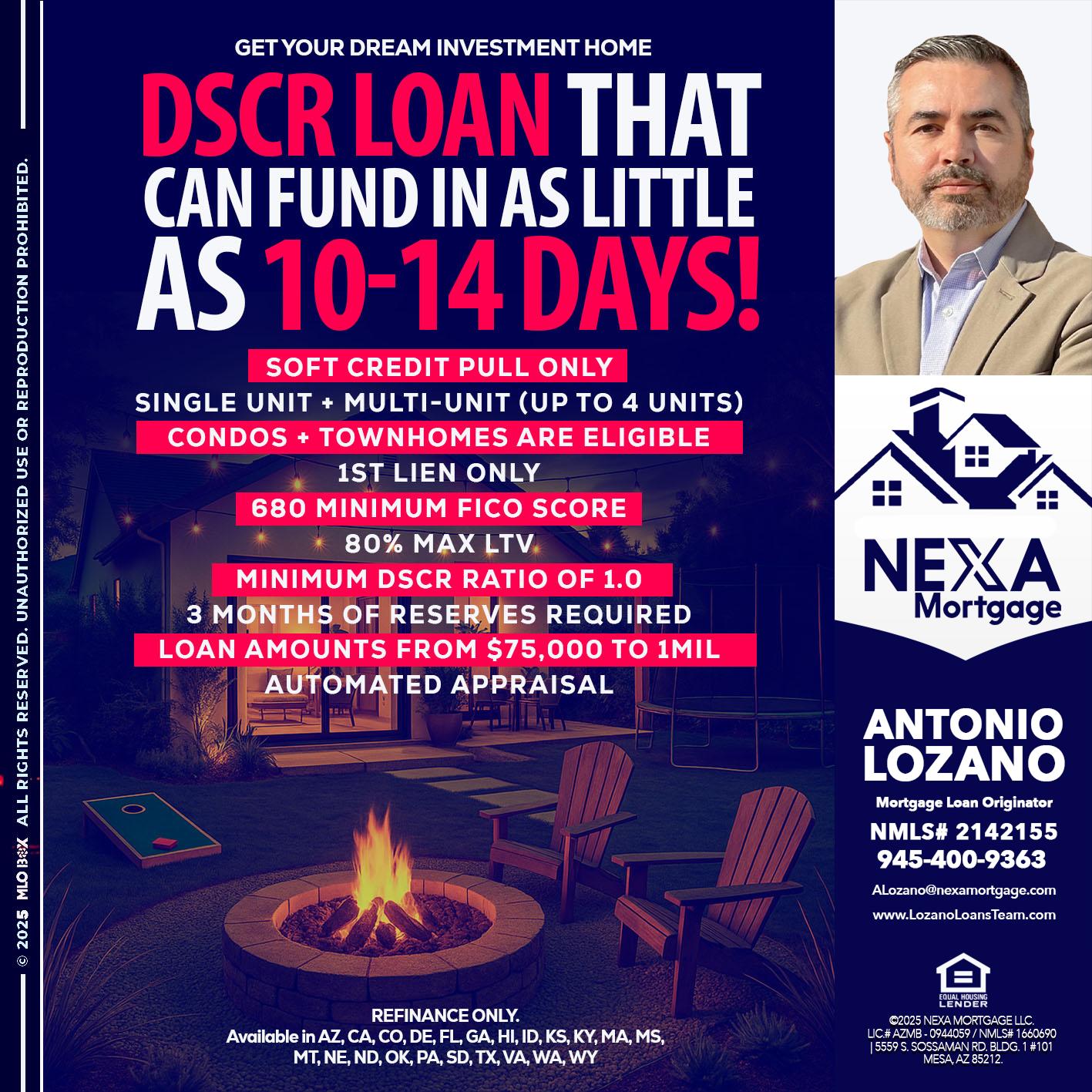 DSCR LOAN - Antonio Lozano -Mortgage Loan Originator