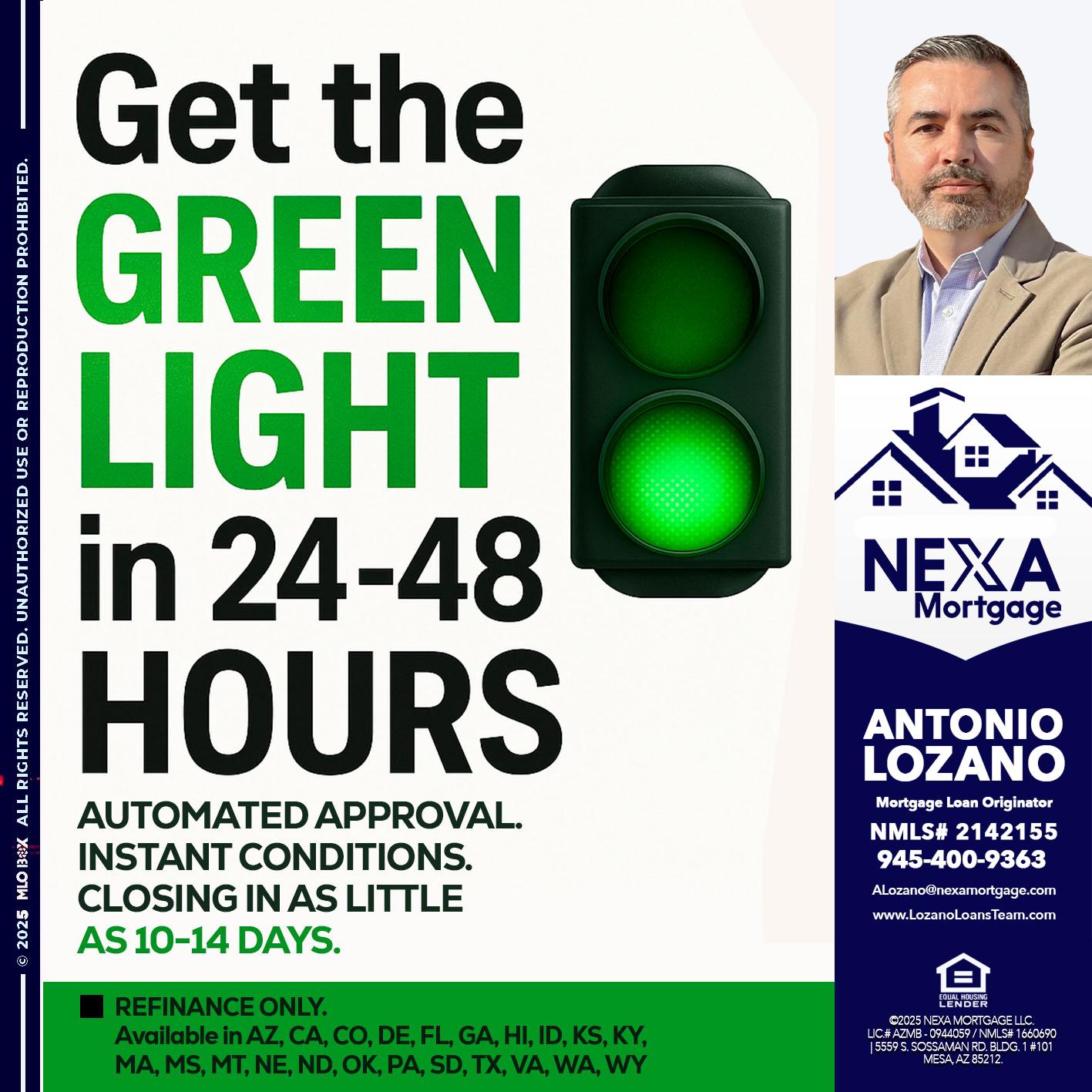 GET THE GREEN LIGHT - Antonio Lozano -Mortgage Loan Originator