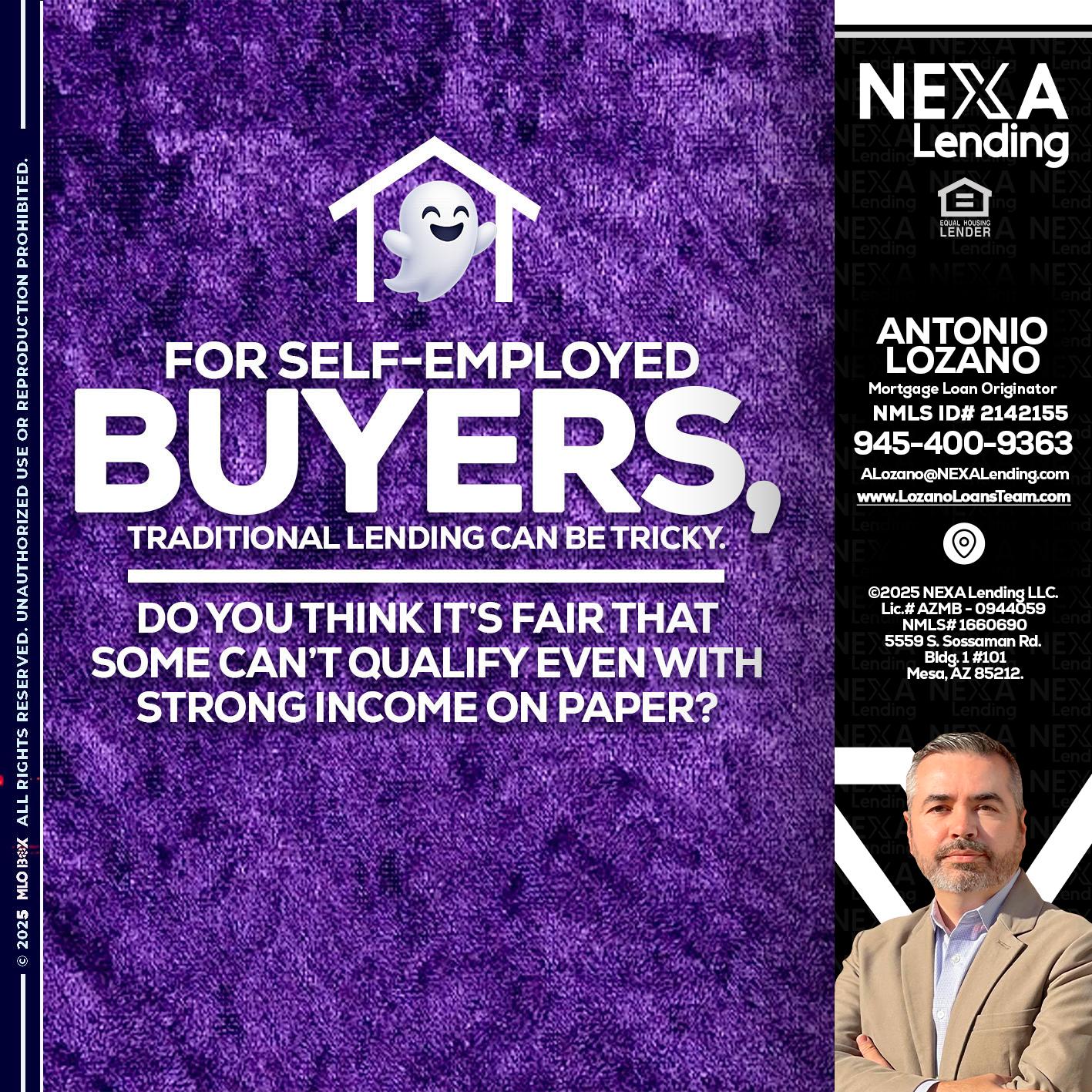 for self employed - Antonio Lozano -Mortgage Loan Originator