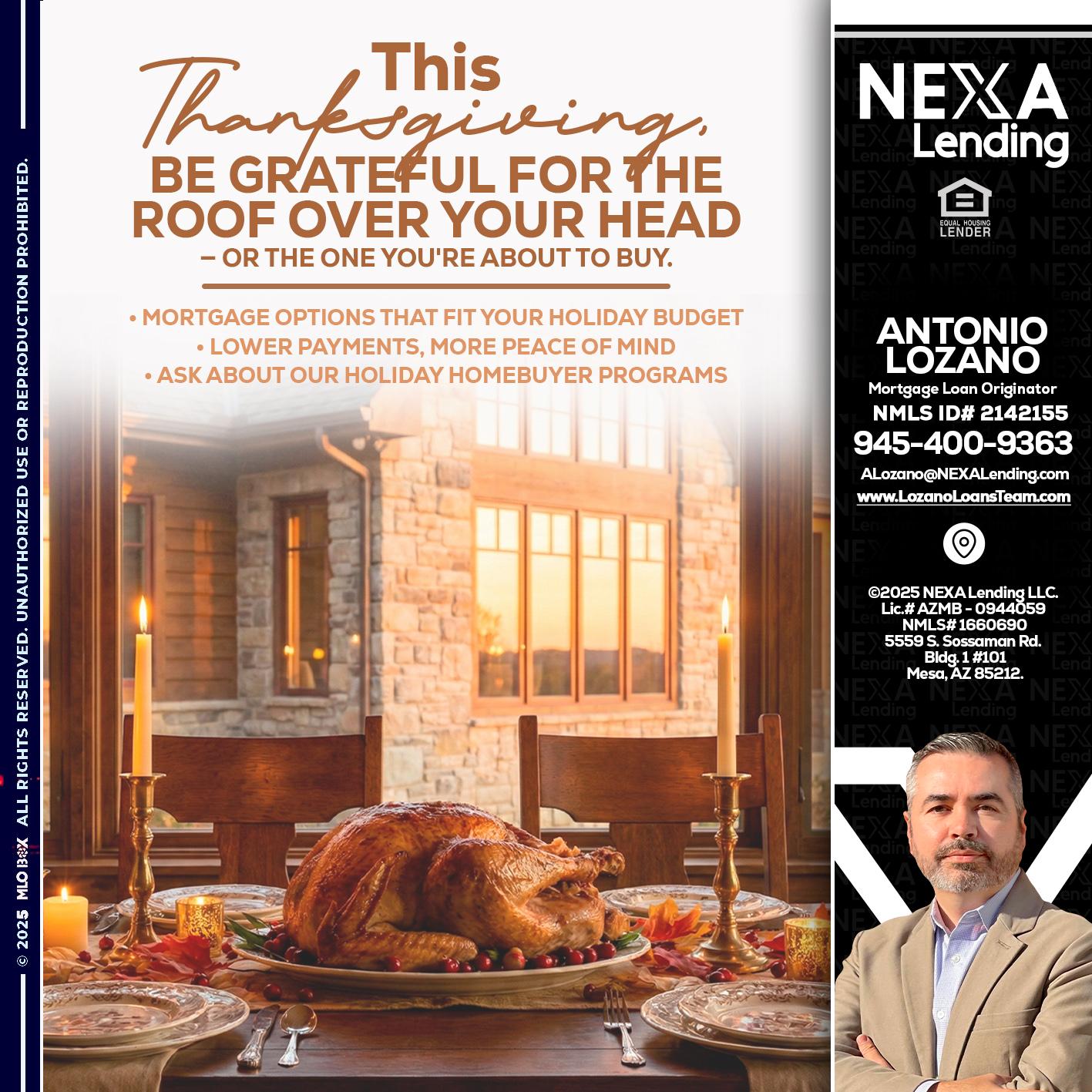 THIS THANKSGIVING - Antonio Lozano -Mortgage Loan Originator