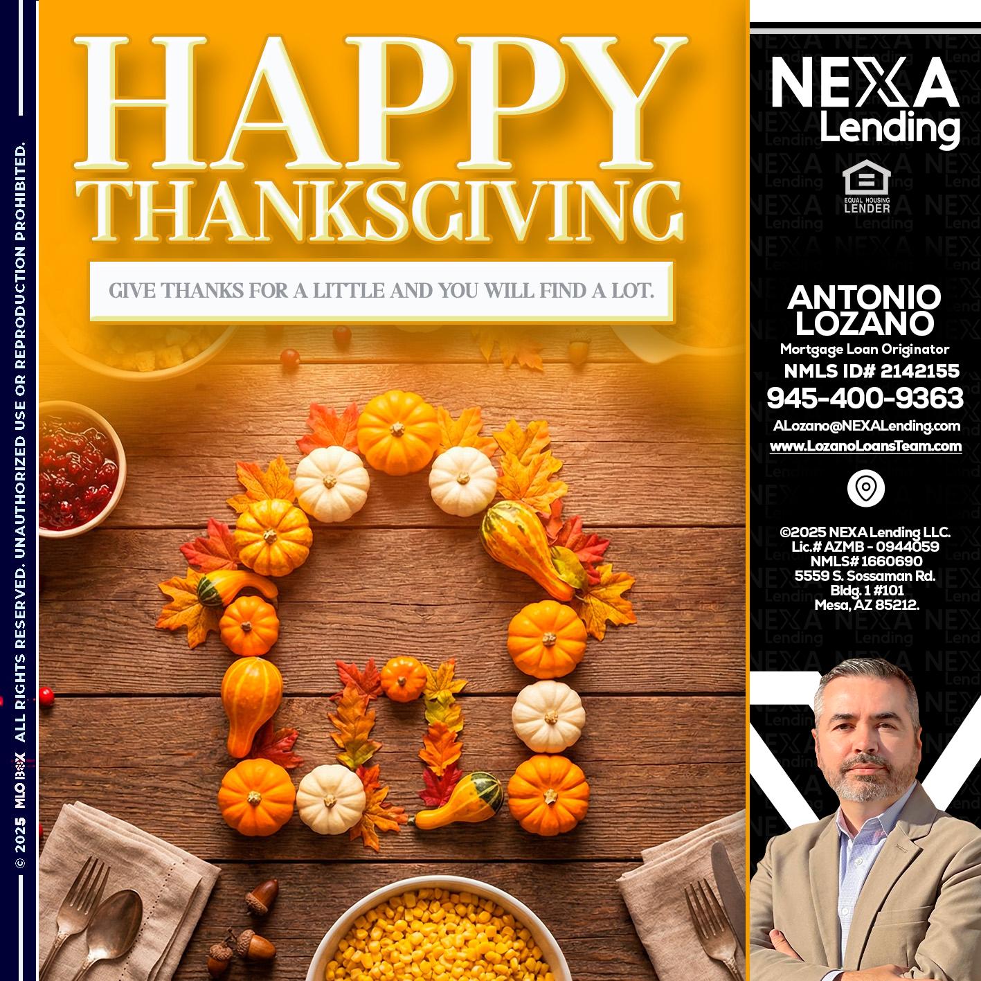 HAPPY THANKSGIVING - Antonio Lozano -Mortgage Loan Originator
