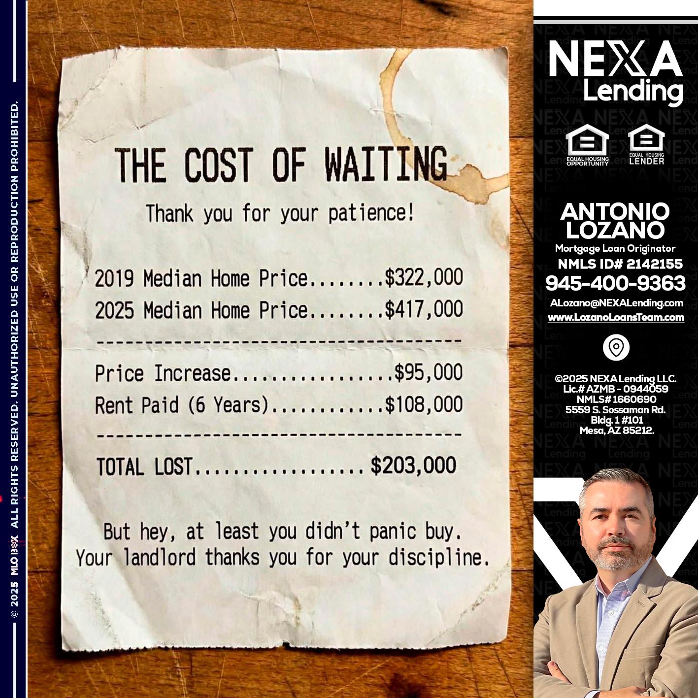 THE COST OF WAITING - Antonio Lozano -Mortgage Loan Originator