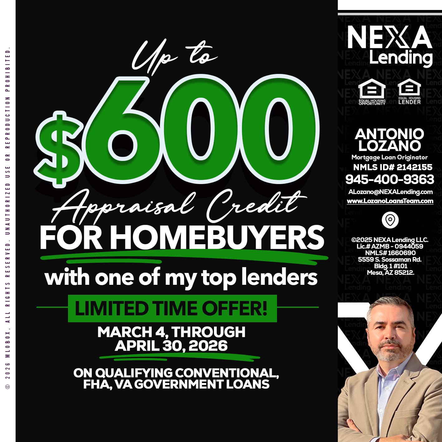 up to $600 - Antonio Lozano -Mortgage Loan Originator