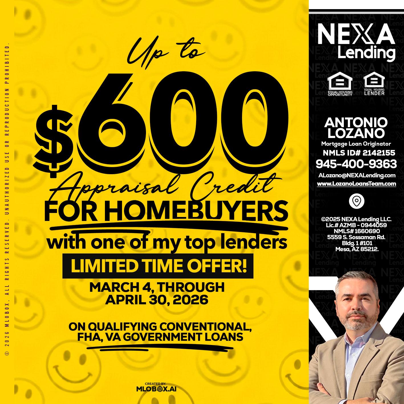 UP TO 600 - Antonio Lozano -Mortgage Loan Originator