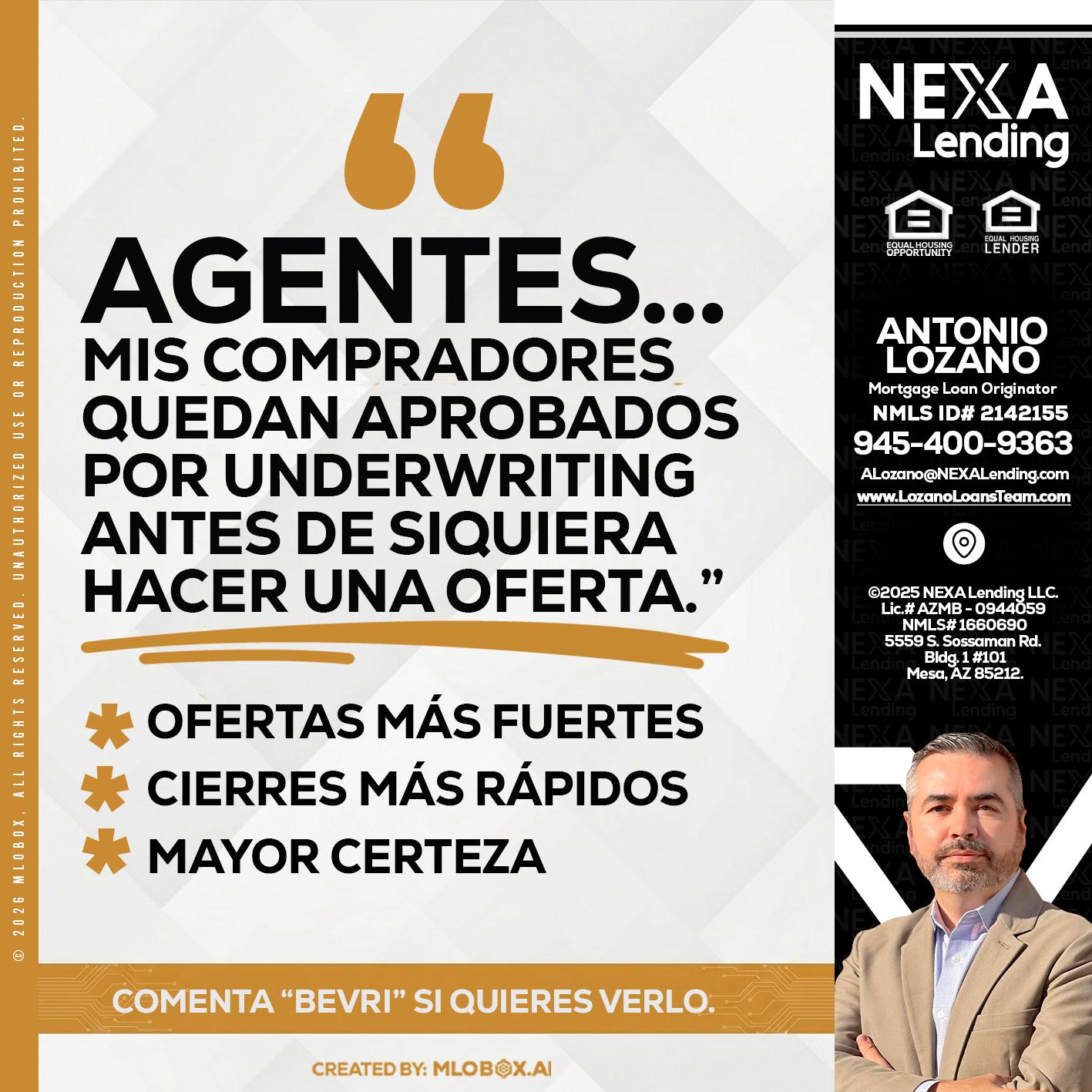 AGENTES - Antonio Lozano -Mortgage Loan Originator