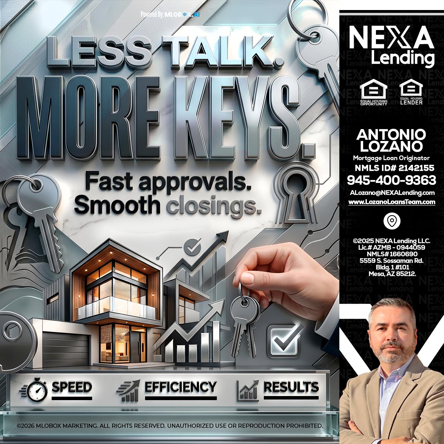 LESS TALK, MORE KEYS! - Antonio Lozano -Mortgage Loan Originator