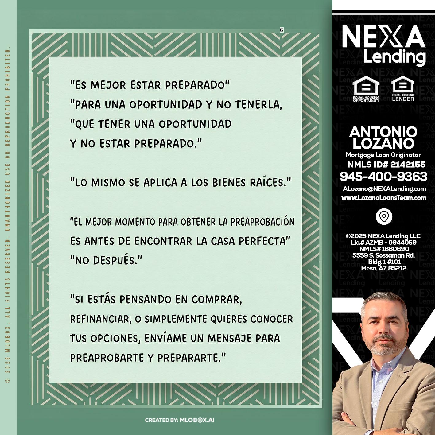 ES MEJOR ESTAR PREPARADO - Antonio Lozano -Mortgage Loan Originator