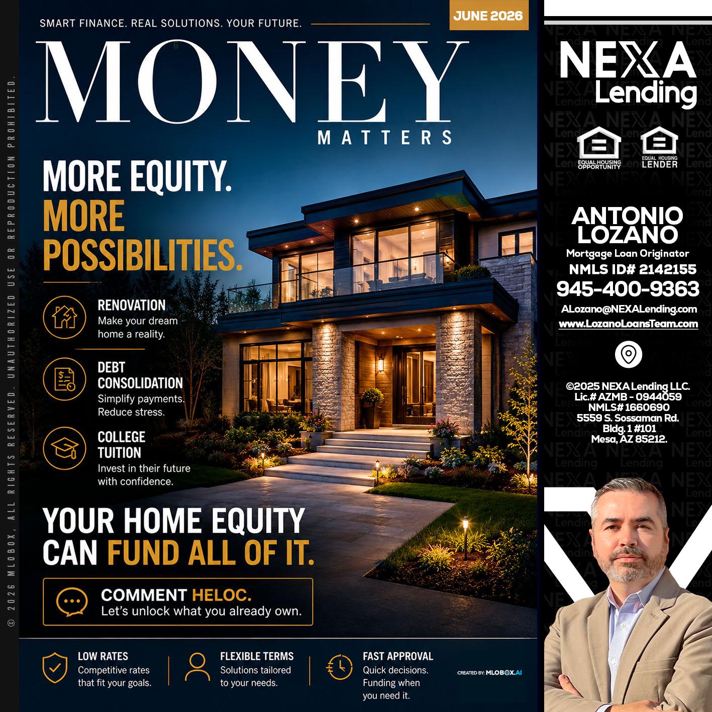 MONEY MATTERS - Antonio Lozano -Mortgage Loan Originator